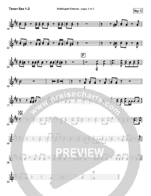 Hallelujah Chorus Tenor Sax 1/2 ( / Traditional Carol / PraiseCharts)
