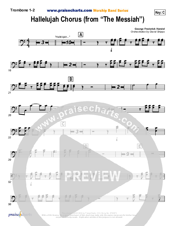 Hallelujah Chorus Trombone 1/2 ( / Traditional Carol / PraiseCharts)