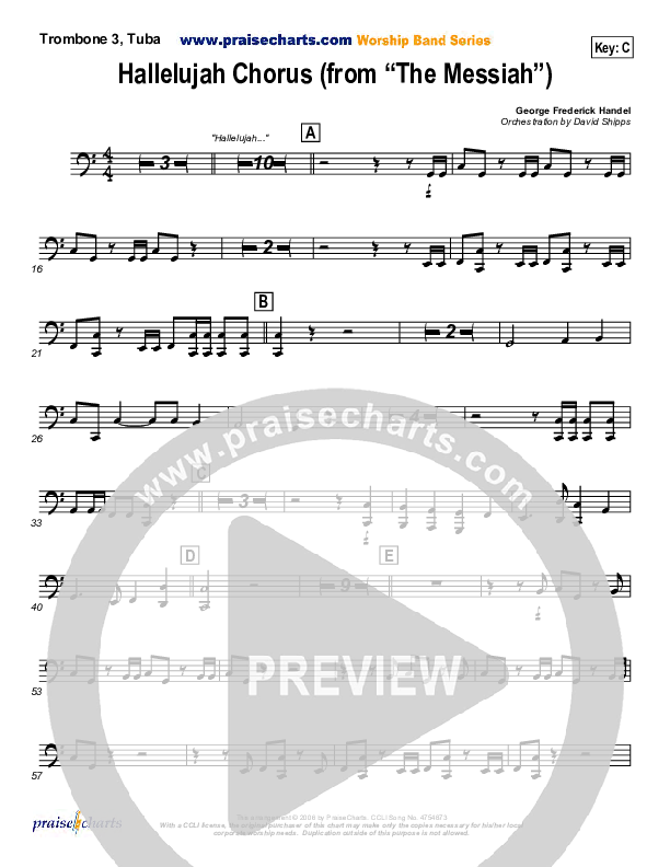 Hallelujah Chorus Trombone 3/Tuba ( / Traditional Carol / PraiseCharts)
