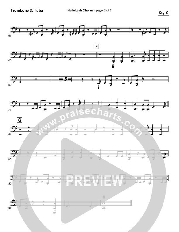 Hallelujah Chorus Trombone 3/Tuba ( / Traditional Carol / PraiseCharts)