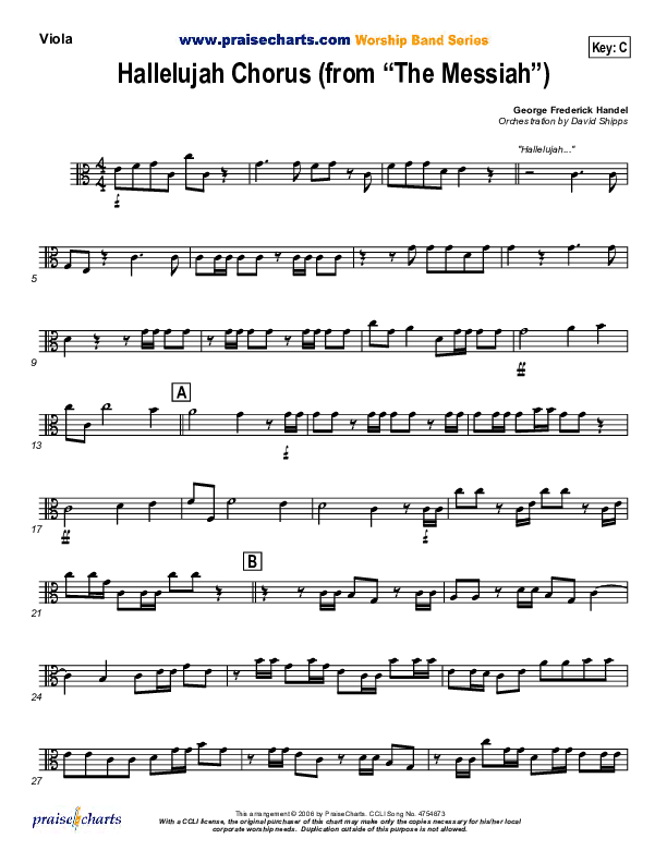 Hallelujah Chorus Viola ( / Traditional Carol / PraiseCharts)