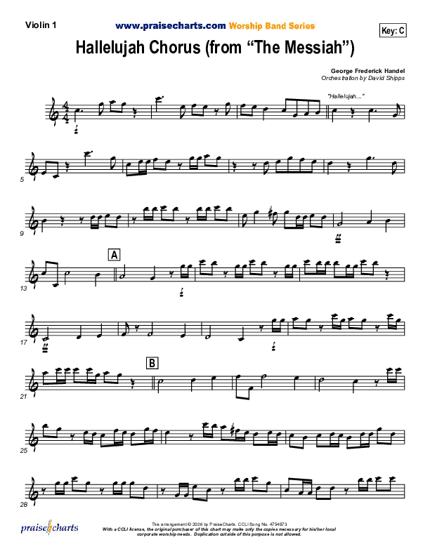Hallelujah Chorus Violin 1 ( / Traditional Carol / PraiseCharts)