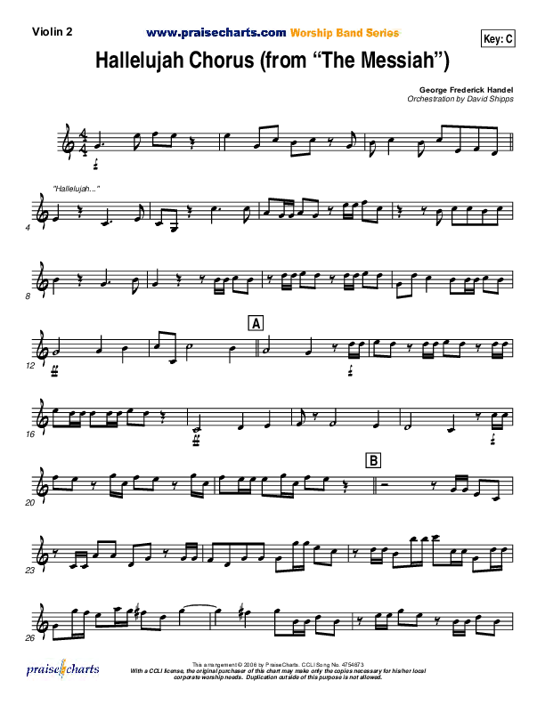 Hallelujah Chorus Violin 2 ( / Traditional Carol / PraiseCharts)