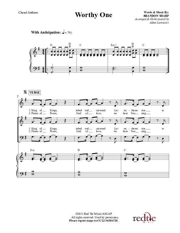 Worthy One Choir Vocals (SATB) (Red Tie Music)