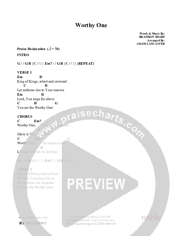 Worthy One Chords & Lyrics (Red Tie Music)