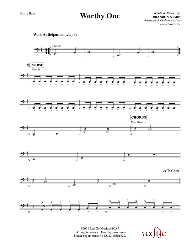 Worthy One Double Bass (Red Tie Music)