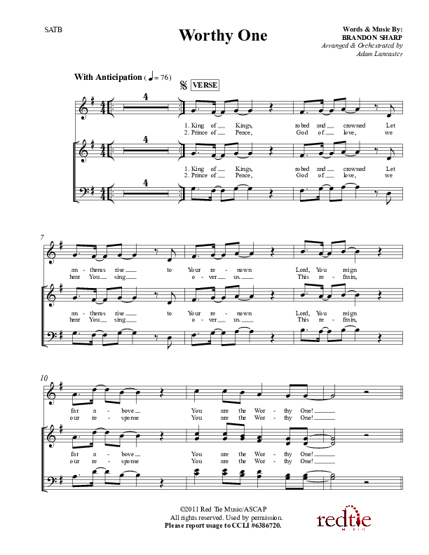 Worthy One Lead & Piano (Red Tie Music)