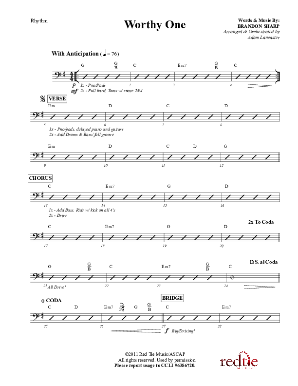 Worthy One Rhythm Chart (Red Tie Music)