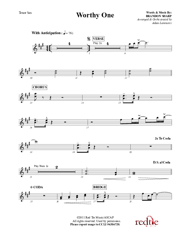 Worthy One Tenor Sax 2 (Red Tie Music)