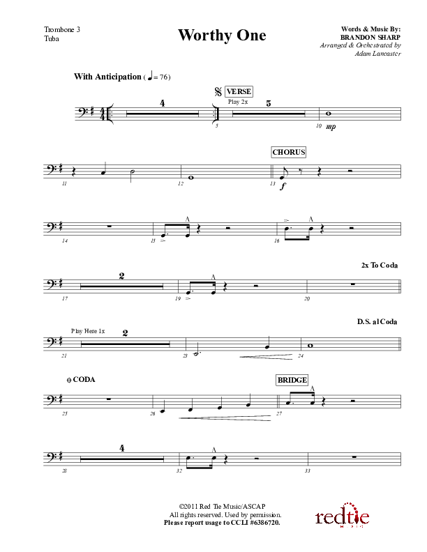 Worthy One Trombone 3/Tuba (Red Tie Music)