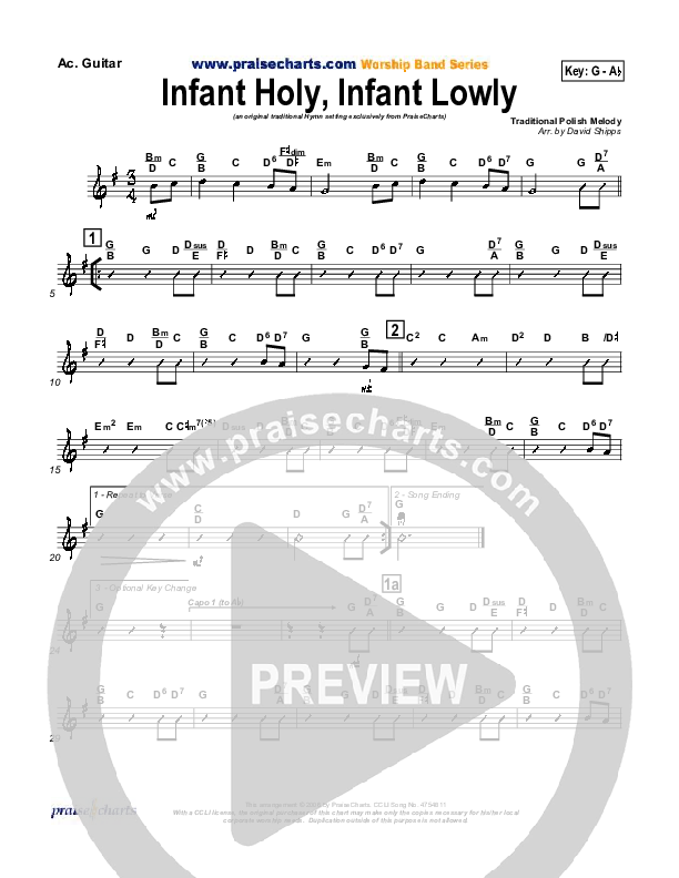 Infant Holy Infant Lowly Acoustic Guitar ( / Traditional Carol / PraiseCharts)
