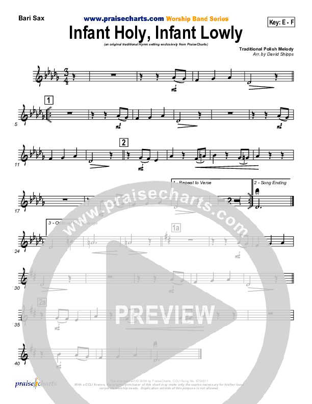 Infant Holy Infant Lowly Bari Sax ( / Traditional Carol / PraiseCharts)