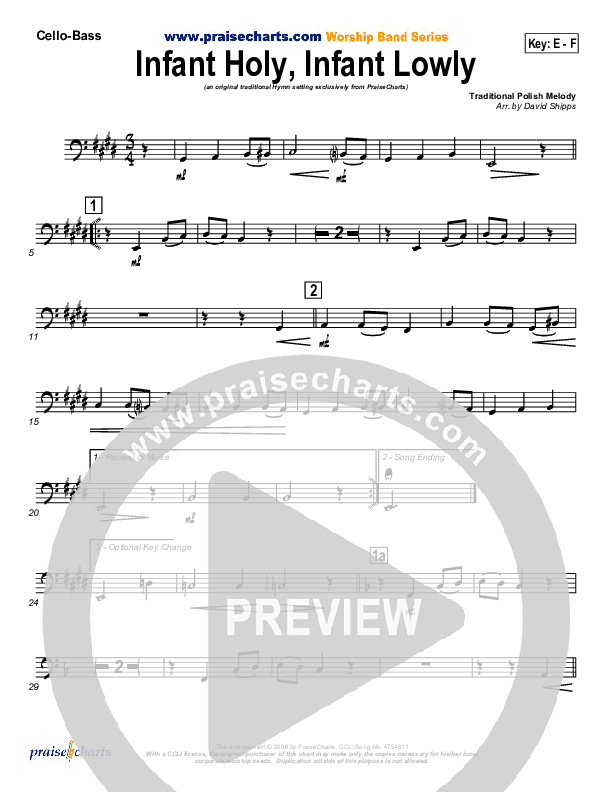 Infant Holy Infant Lowly Cello/Bass ( / Traditional Carol / PraiseCharts)