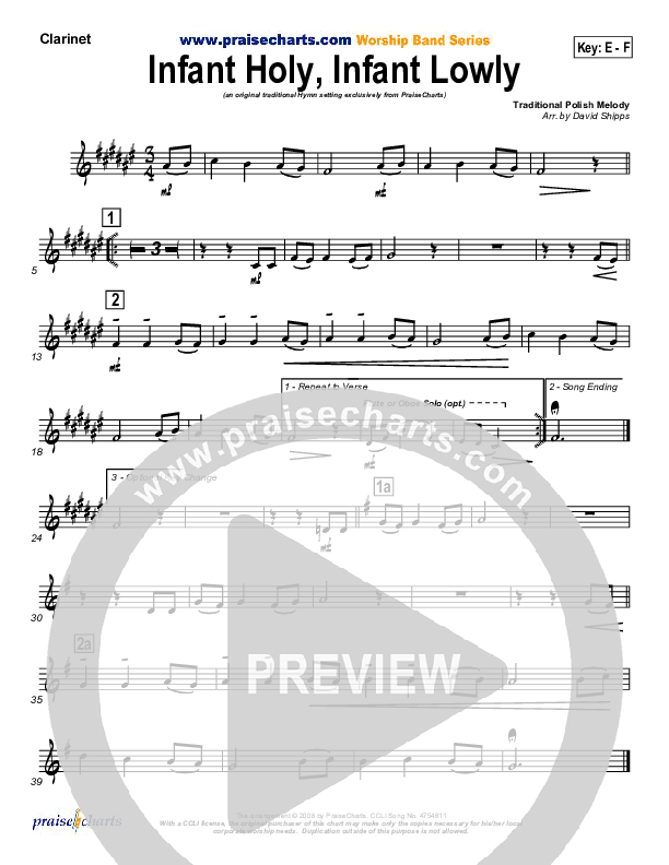 Infant Holy Infant Lowly Clarinet ( / Traditional Carol / PraiseCharts)
