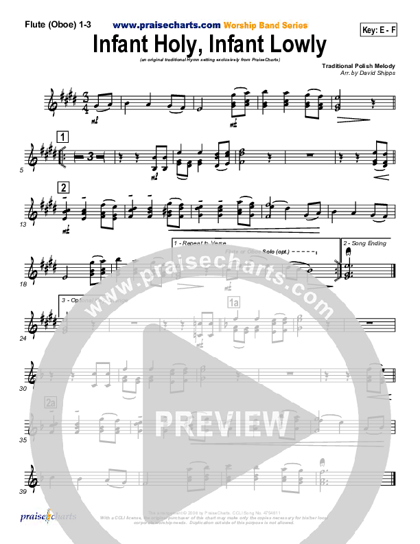 Infant Holy Infant Lowly Flute/Oboe 1/2/3 ( / Traditional Carol / PraiseCharts)