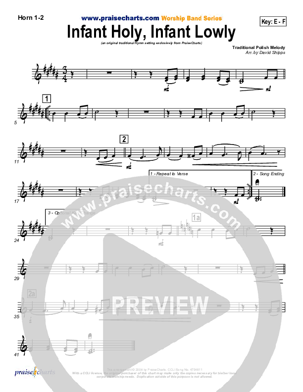 Infant Holy Infant Lowly French Horn 1/2 ( / Traditional Carol / PraiseCharts)