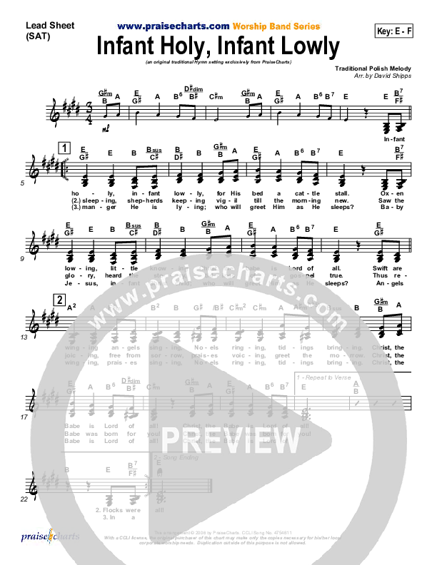 Infant Holy Infant Lowly Lead Sheet (SAT) ( / Traditional Carol / PraiseCharts)
