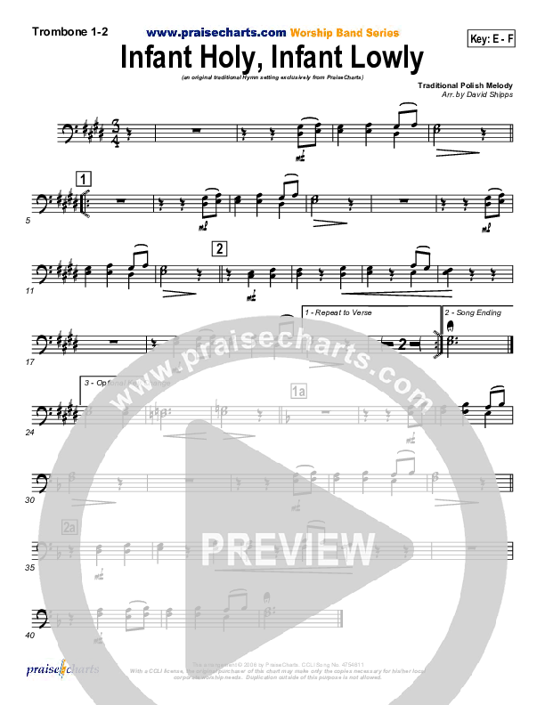 Infant Holy Infant Lowly Trombone 1/2 ( / Traditional Carol / PraiseCharts)
