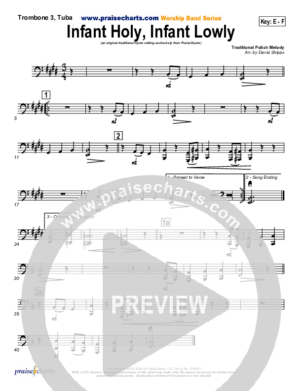 Infant Holy Infant Lowly Trombone 3/Tuba ( / Traditional Carol / PraiseCharts)