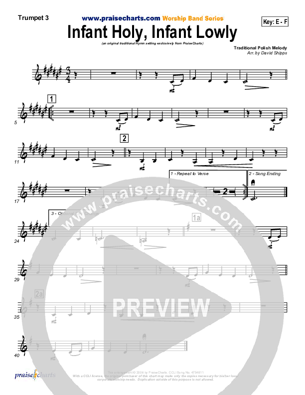 Infant Holy Infant Lowly Trumpet 3 ( / Traditional Carol / PraiseCharts)