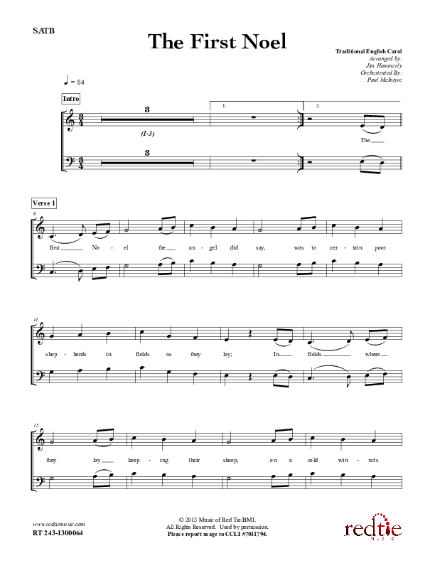 The First Noel Choir Vocals (SATB) (Red Tie Music)