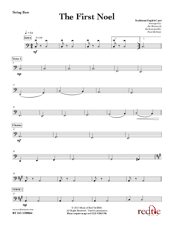 The First Noel Double Bass (Red Tie Music)