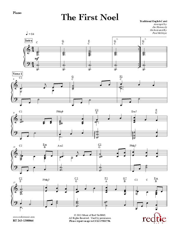 The First Noel Piano Sheet (Red Tie Music)
