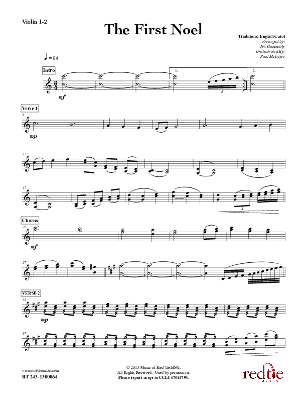The First Noel Violin 1/2 (Red Tie Music)