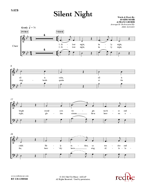 Silent Night Choir Sheet (SATB) (Red Tie Music)