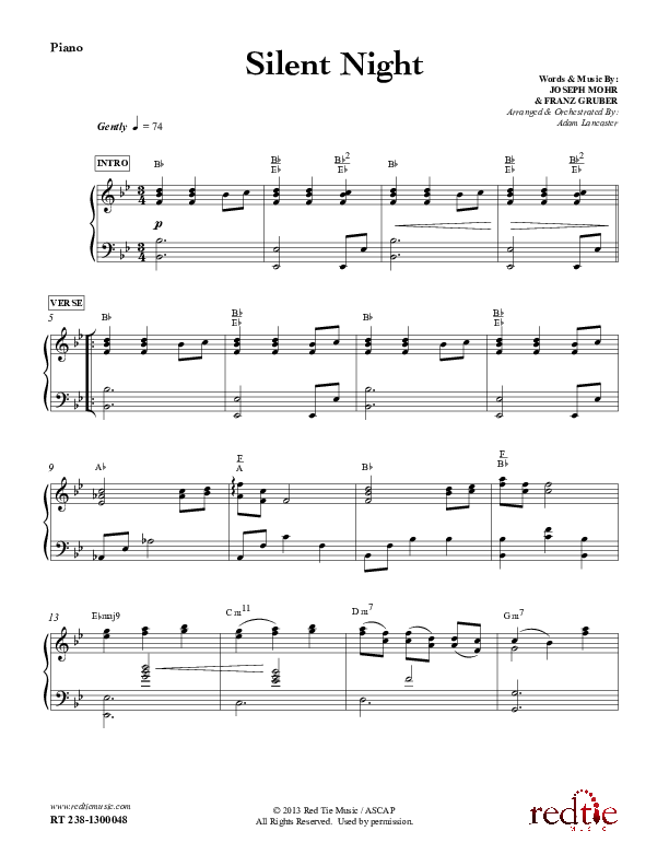 Silent Night Piano Sheet (Red Tie Music)