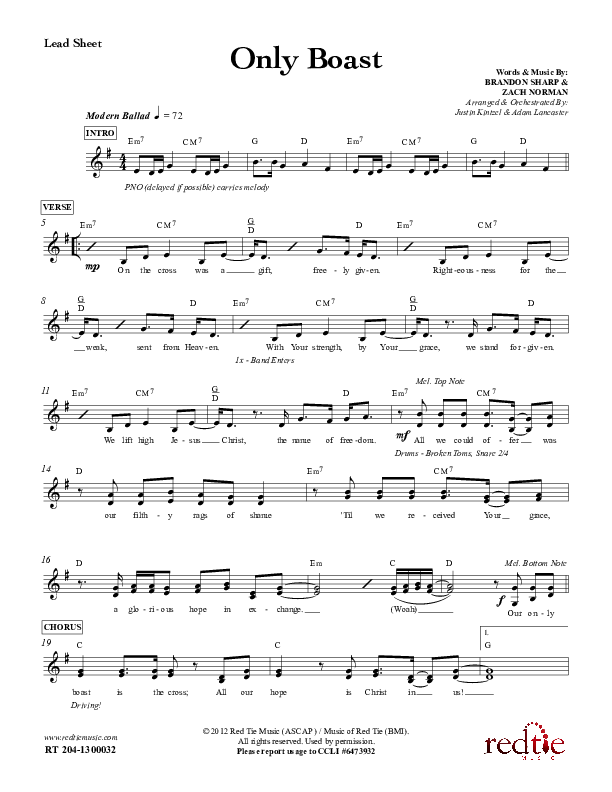 Only Boast Lead Sheet (Red Tie Music)