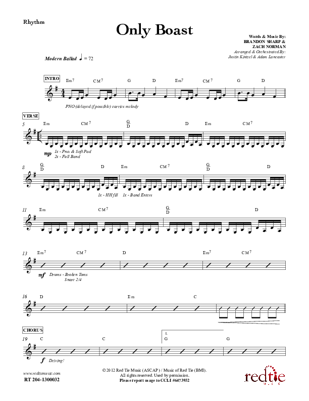 Only Boast Rhythm Chart (Red Tie Music)