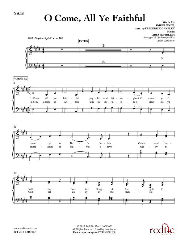 O Come All Ye Faithful Choir Sheet (SATB) (Red Tie Music)