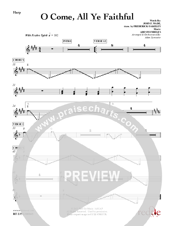 O Come All Ye Faithful Harp (Red Tie Music)