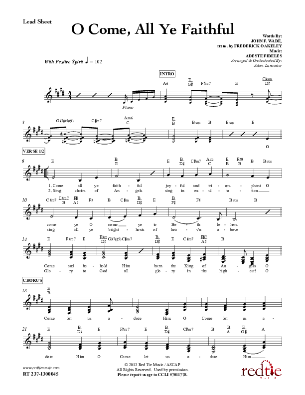 O Come All Ye Faithful Lead Sheet (Red Tie Music)