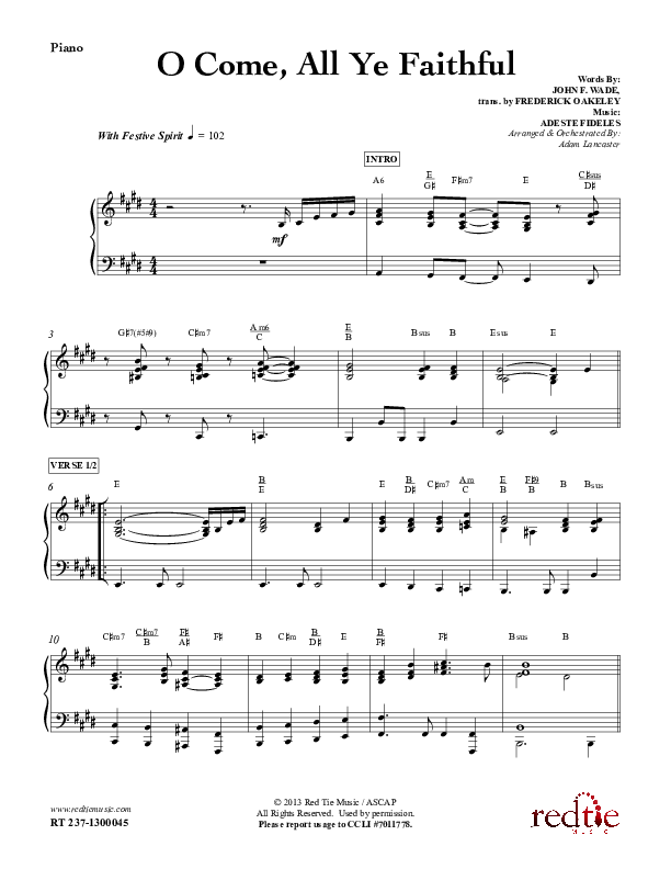 O Come All Ye Faithful Piano Sheet (Red Tie Music)