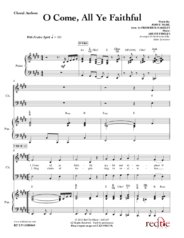 O Come All Ye Faithful Piano/Vocal (SATB) (Red Tie Music)