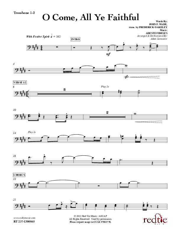 O Come All Ye Faithful Trombone 1/2 (Red Tie Music)