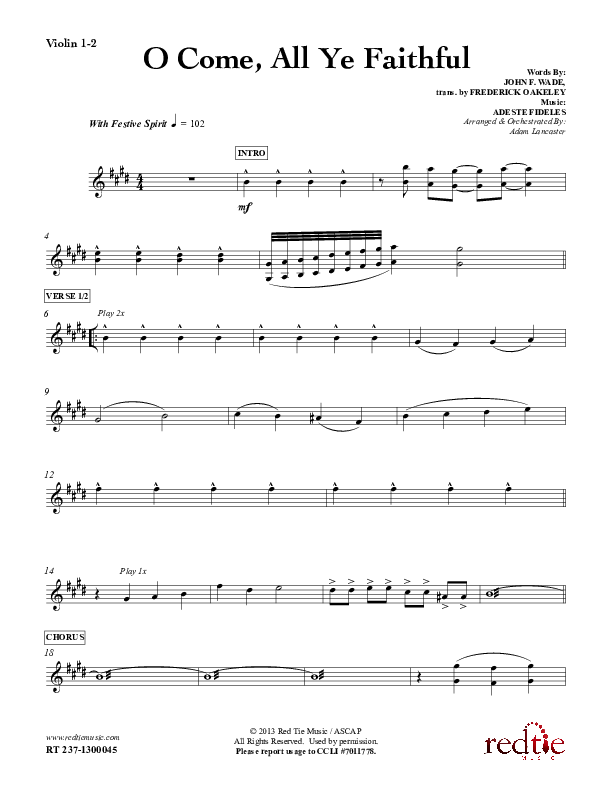 O Come All Ye Faithful Violin 1/2 (Red Tie Music)