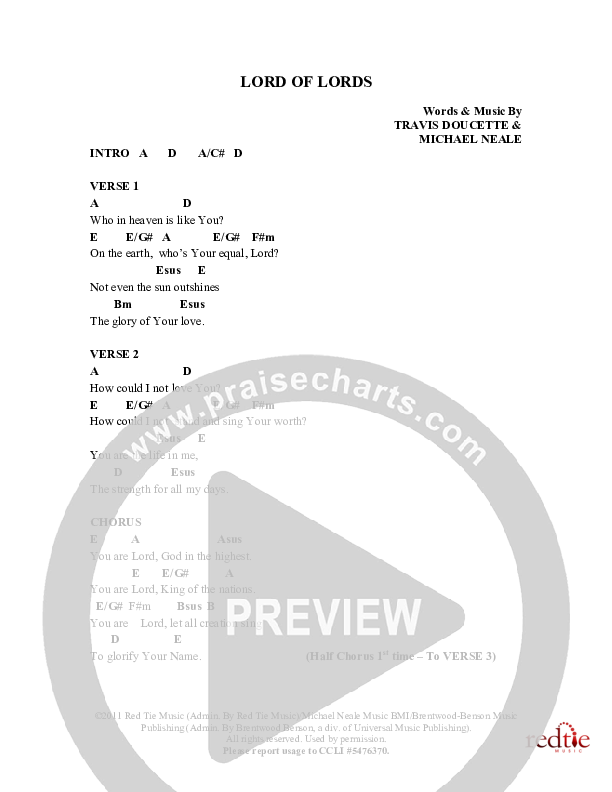 Lord Of Lords Chords & Lyrics (Red Tie Music)