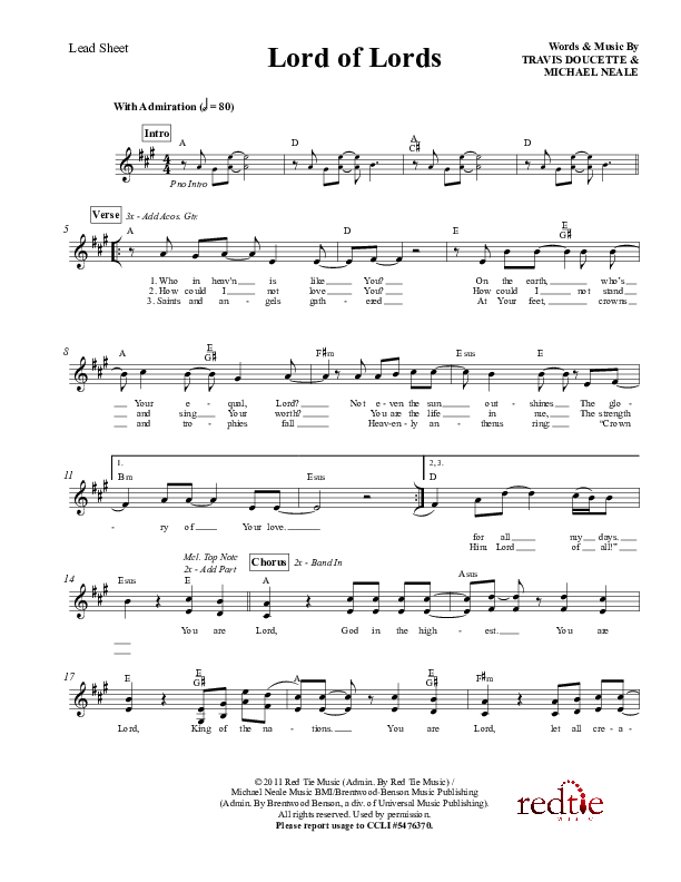 Lord Of Lords Lead Sheet (Red Tie Music)