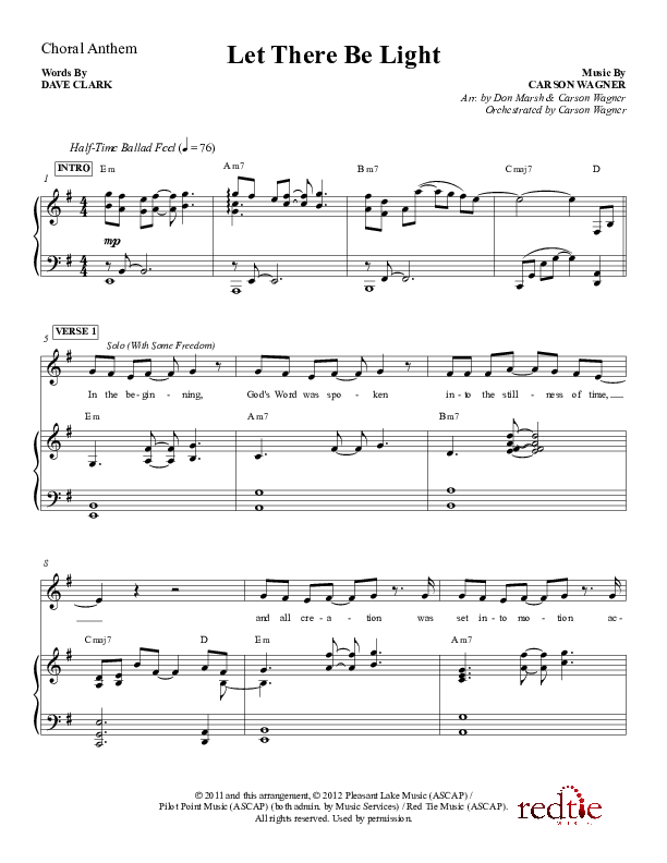 Let There Be Light Choir Sheet (Red Tie Music)