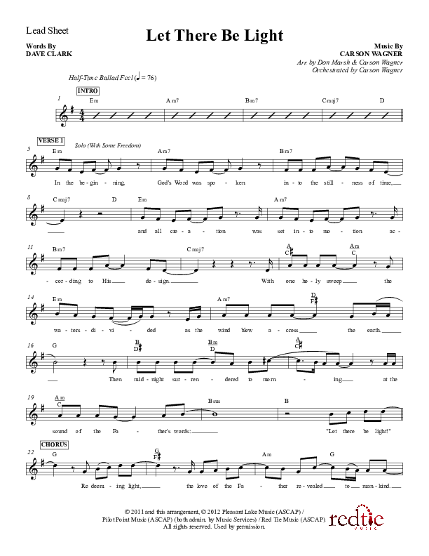 Let There Be Light Lead Sheet (Red Tie Music)