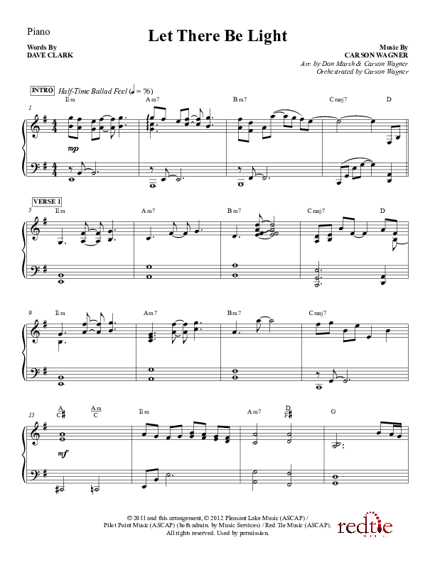 Let There Be Light Piano Sheet (Red Tie Music)