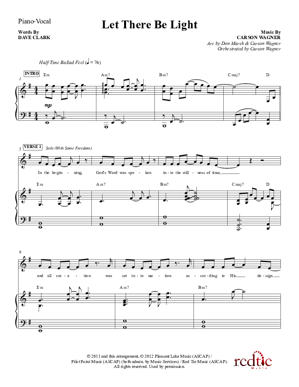 Let There Be Light Piano/Vocal (Red Tie Music)