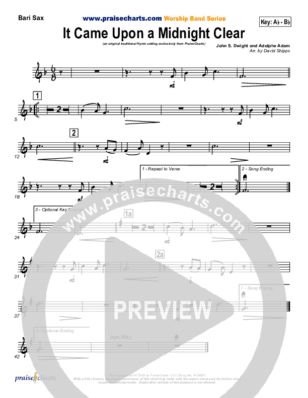 It Came Upon A Midnight Clear Bari Sax (Traditional Carol / PraiseCharts)