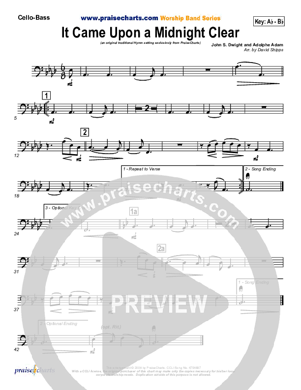 It Came Upon A Midnight Clear Cello/Bass (Traditional Carol / PraiseCharts)