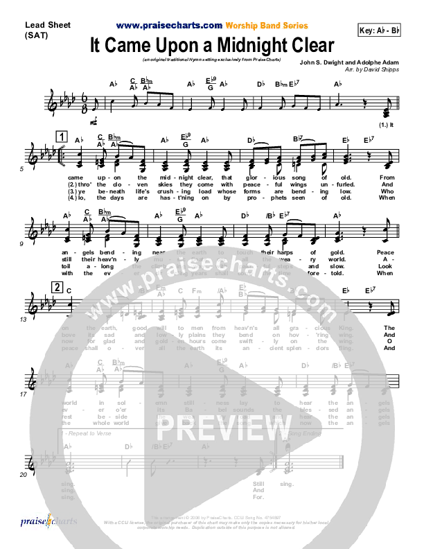 It Came Upon A Midnight Clear Lead Sheet (SAT) (Traditional Carol / PraiseCharts)