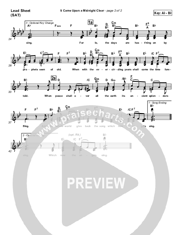 It Came Upon A Midnight Clear Lead Sheet (SAT) (Traditional Carol / PraiseCharts)