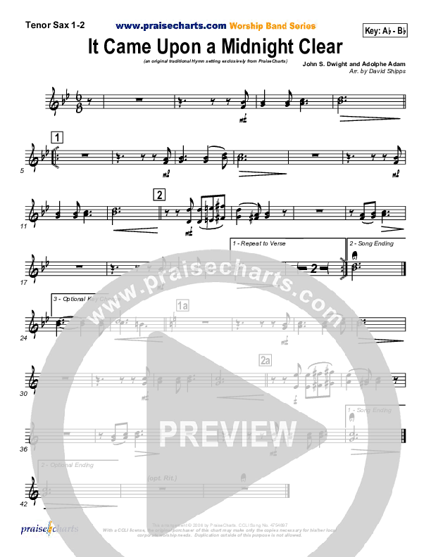It Came Upon A Midnight Clear Tenor Sax 1/2 (Traditional Carol / PraiseCharts)